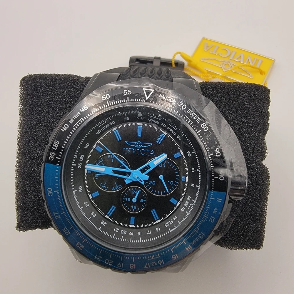 NEW Invicta 39278 Aviator Skyshock Men's Blue Black Quartz Watch Large 50mm Case